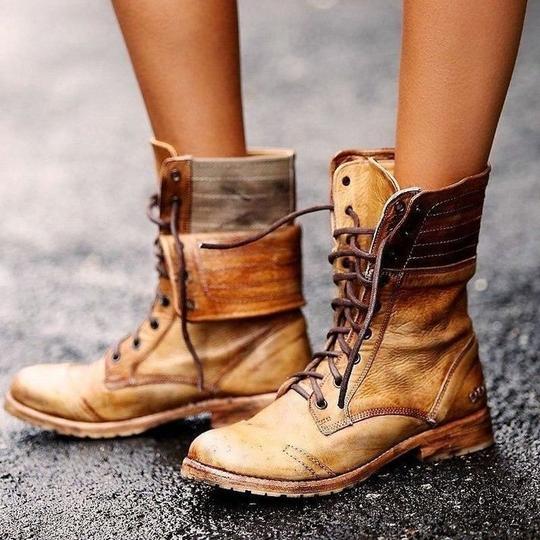 Andrea - Botas militares azules con cordones
