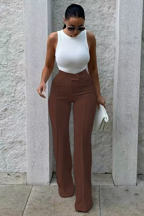Carla | Pantalones de mujer ajustados de pierna recta con hebilla