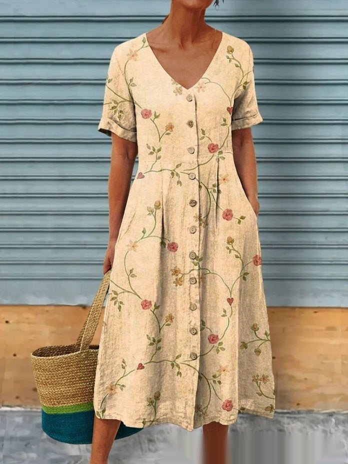 Luna - Vestido con botones florales patchwork