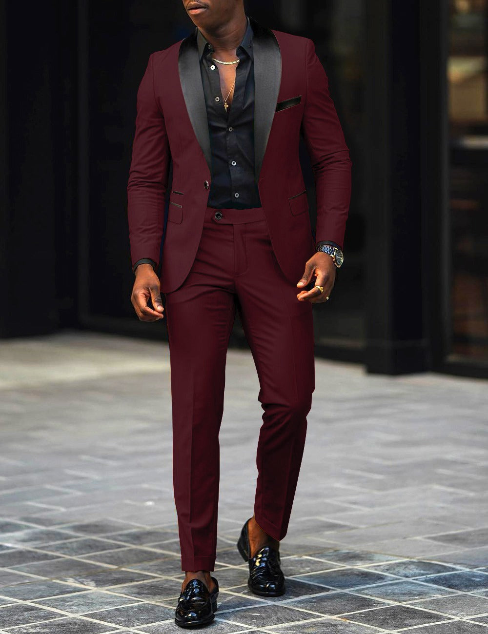Leonardo - Traje slim-fit con solapas en contraste