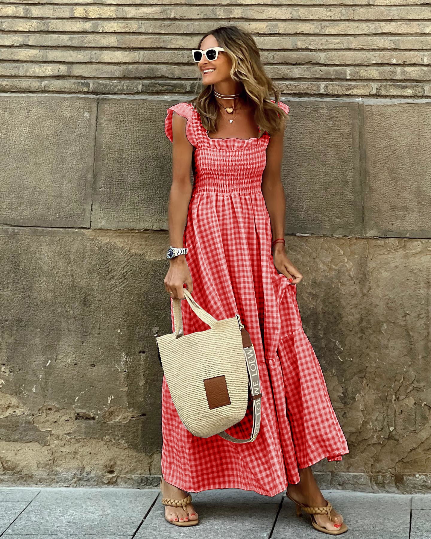 Sabrina - Vestido maxi con estampado de guinga