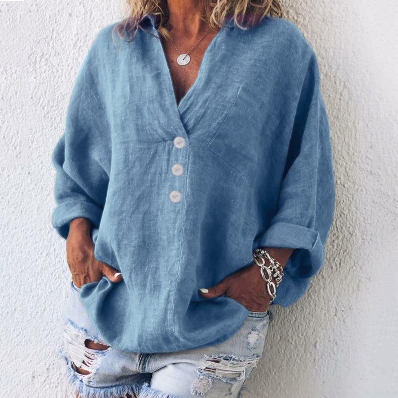 Lucía - Blusa oversize de lino con bolsillo