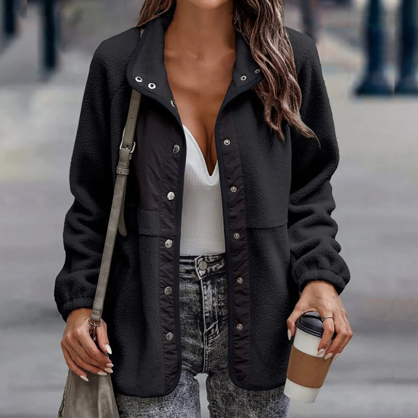 Clara – Chaqueta Polar Casual con Botones a Presión