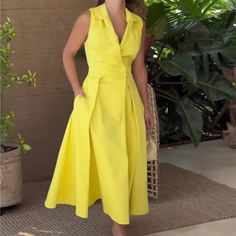 Sabrina - Vestido midi amarillo sin mangas