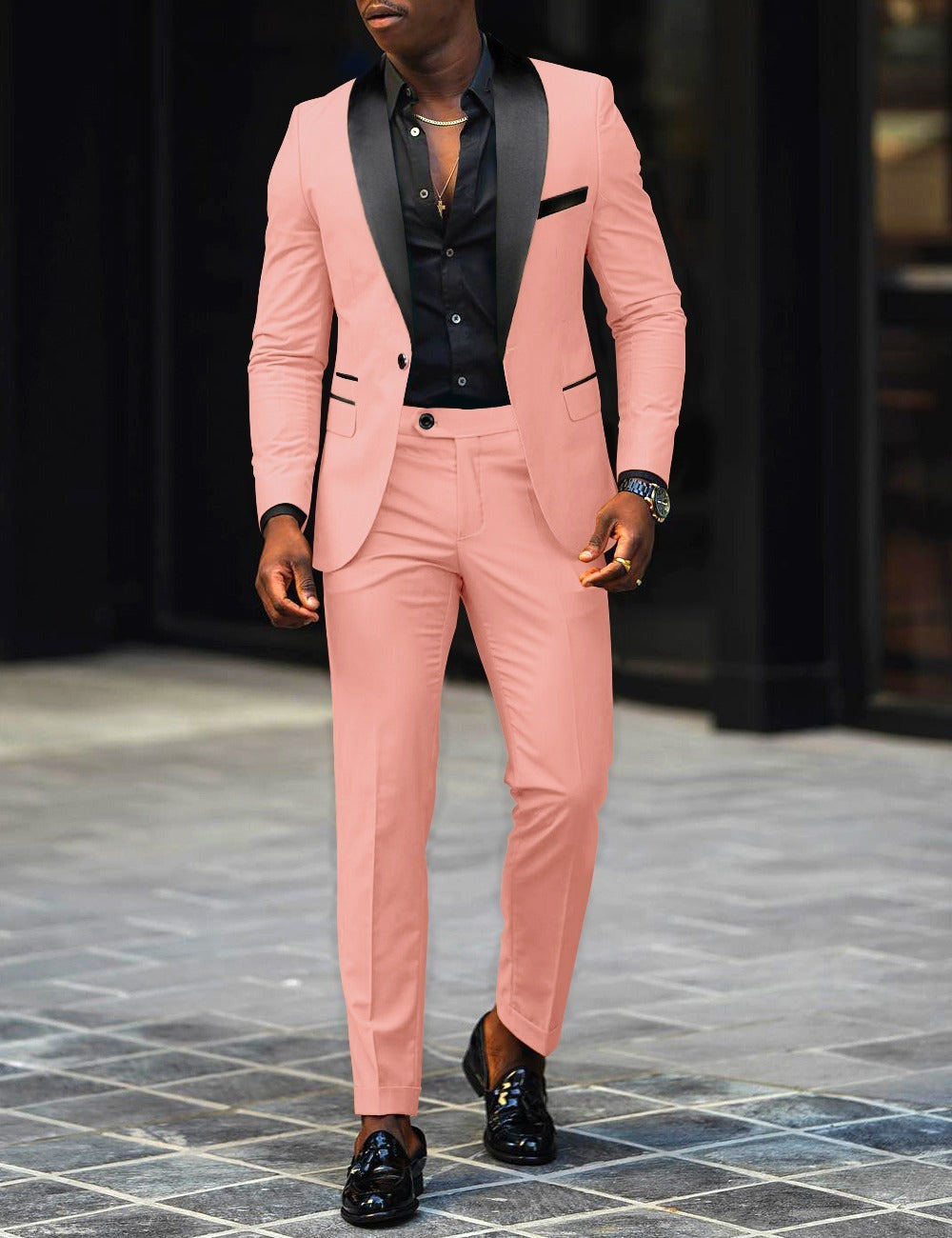 Leonardo - Traje slim-fit con solapas en contraste