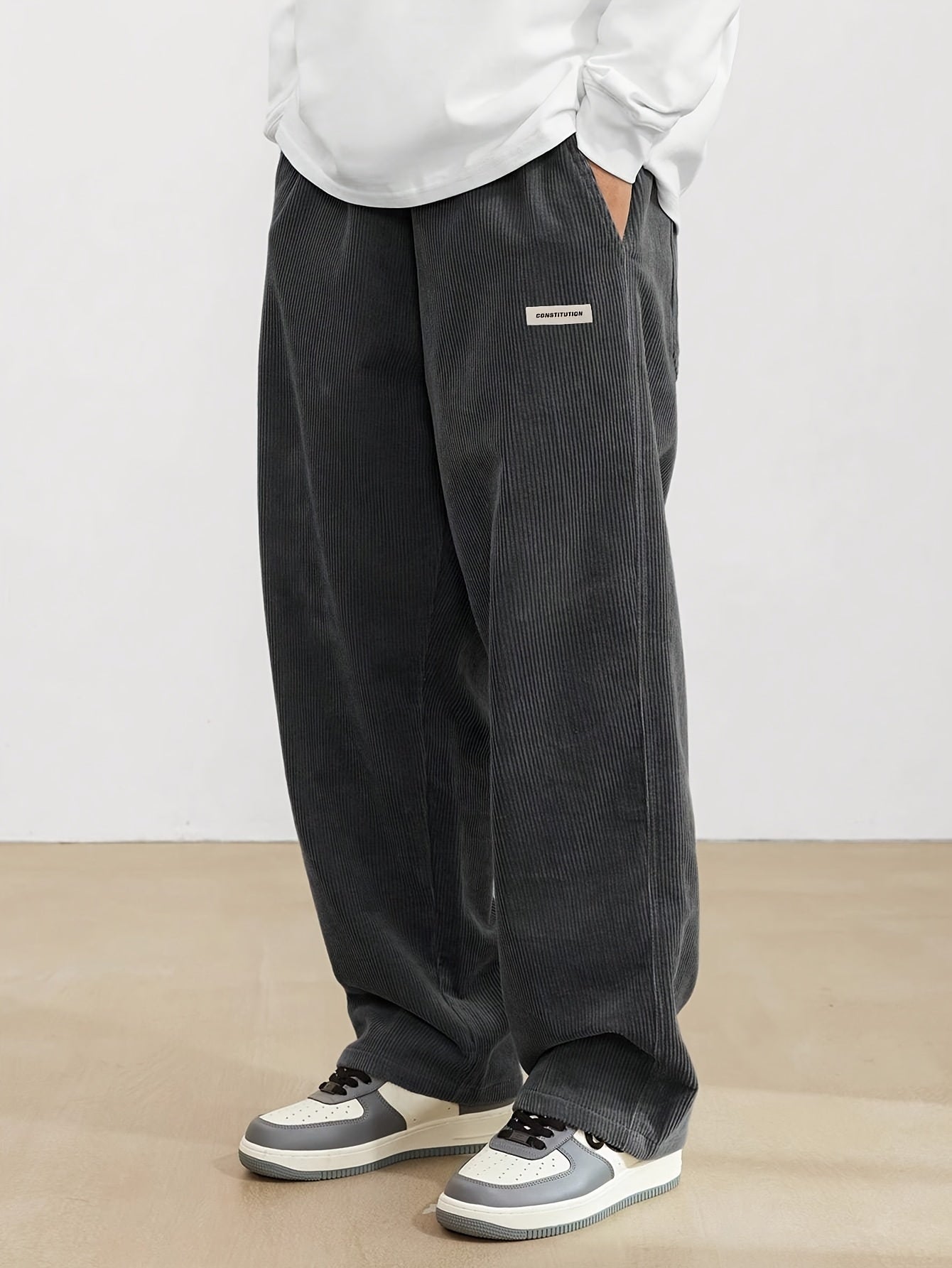 Leo - Pantalón ancho hombre pana casual streetwear