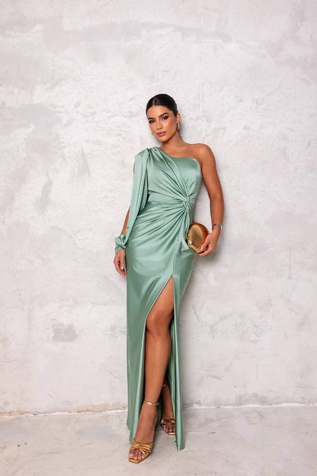 Isabella – Vestido largo asimétrico con manga globo
