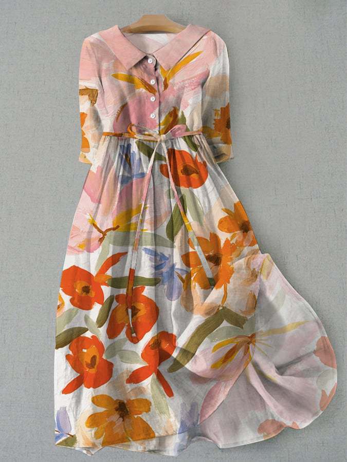Liana - Vestido camisero floral midi con cinturón