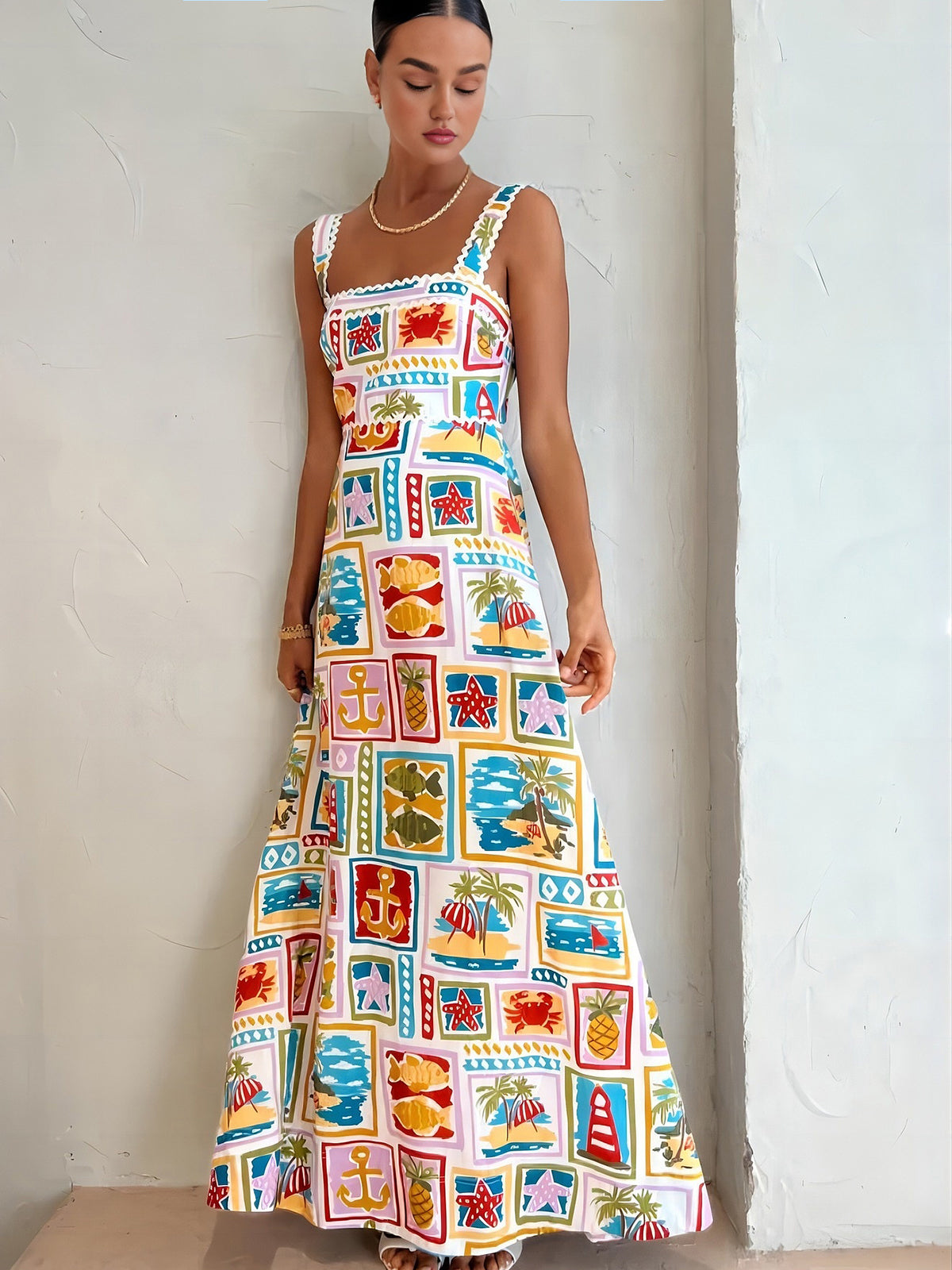Gabriela - Vestido largo estampado de tirantes