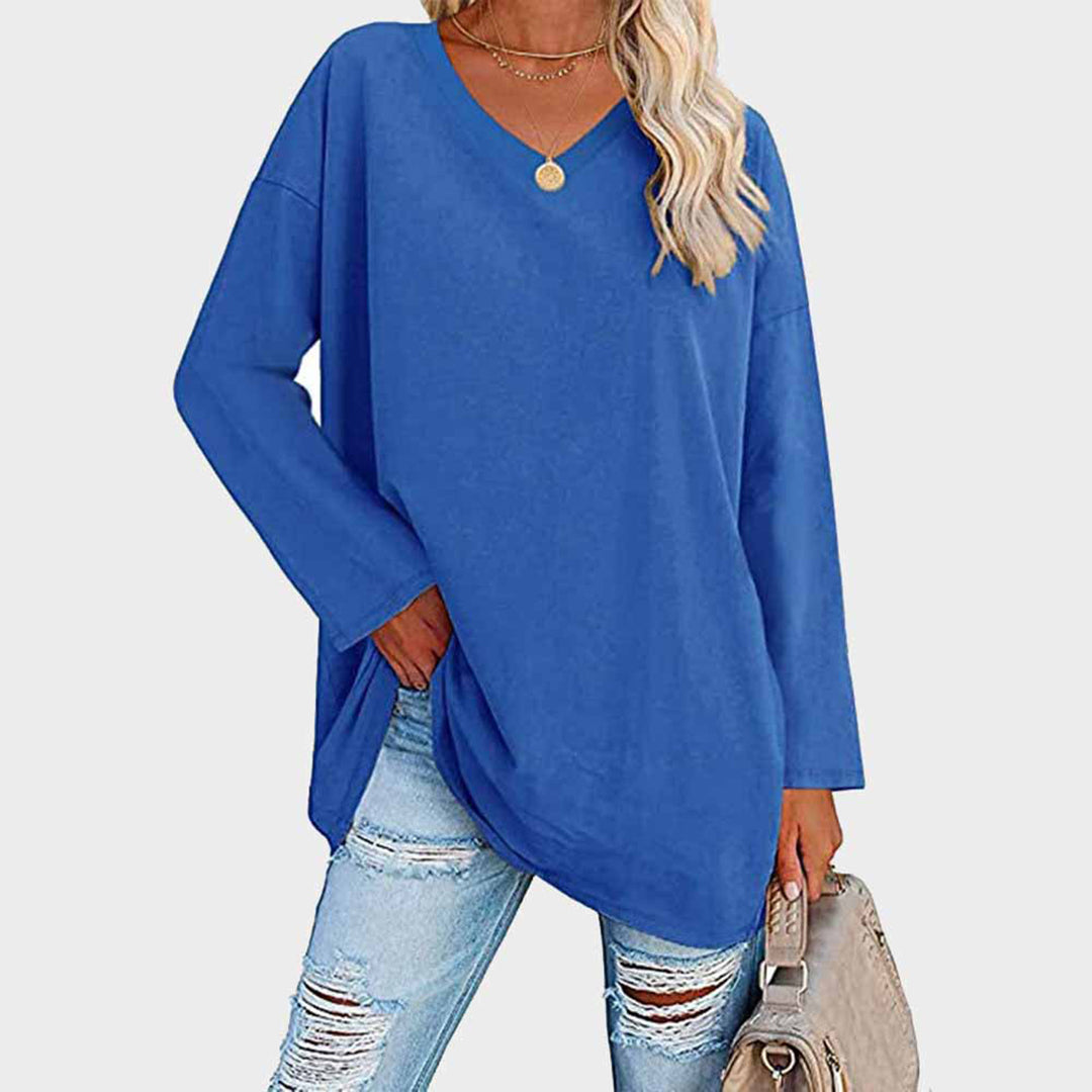 Daniela - Blusa oversize cuello en V manga larga mujer