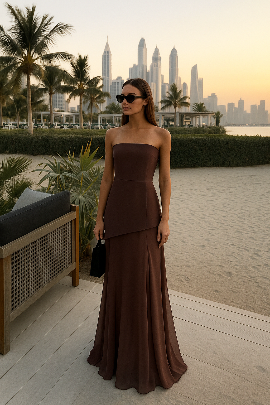 Stephanie - Maxi vestido de gasa sin tirantes