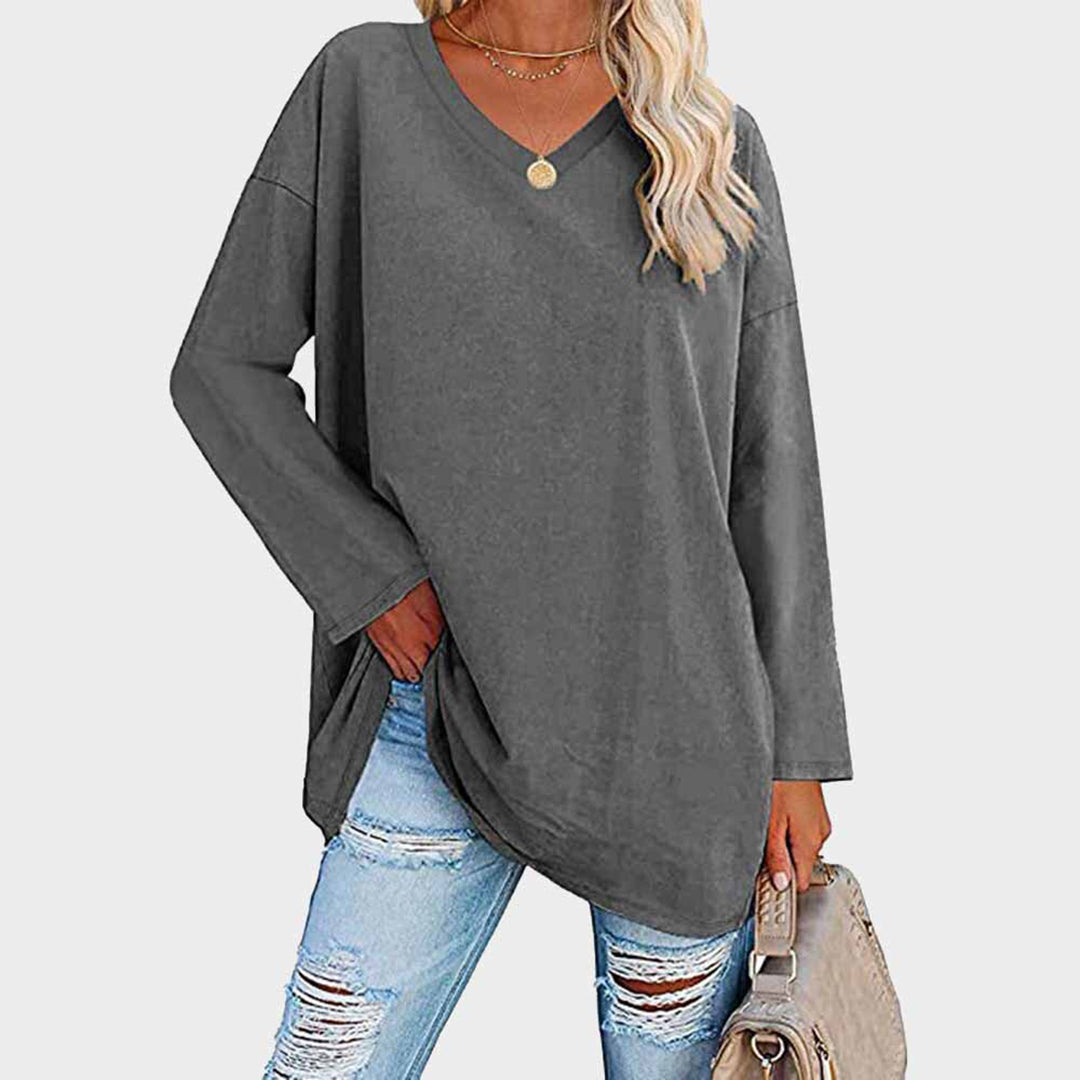 Daniela - Blusa oversize cuello en V manga larga mujer