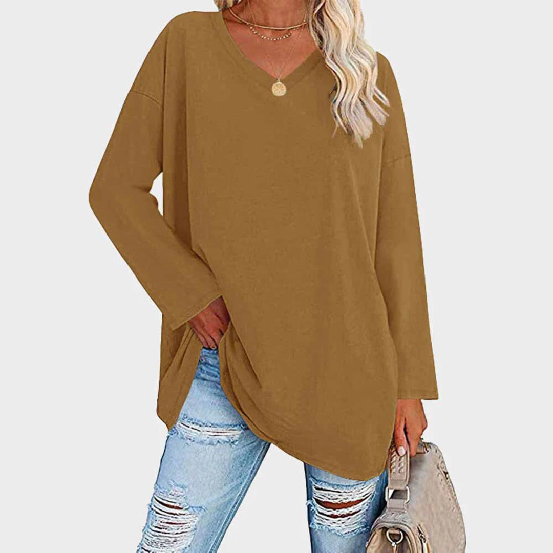 Daniela - Blusa oversize cuello en V manga larga mujer