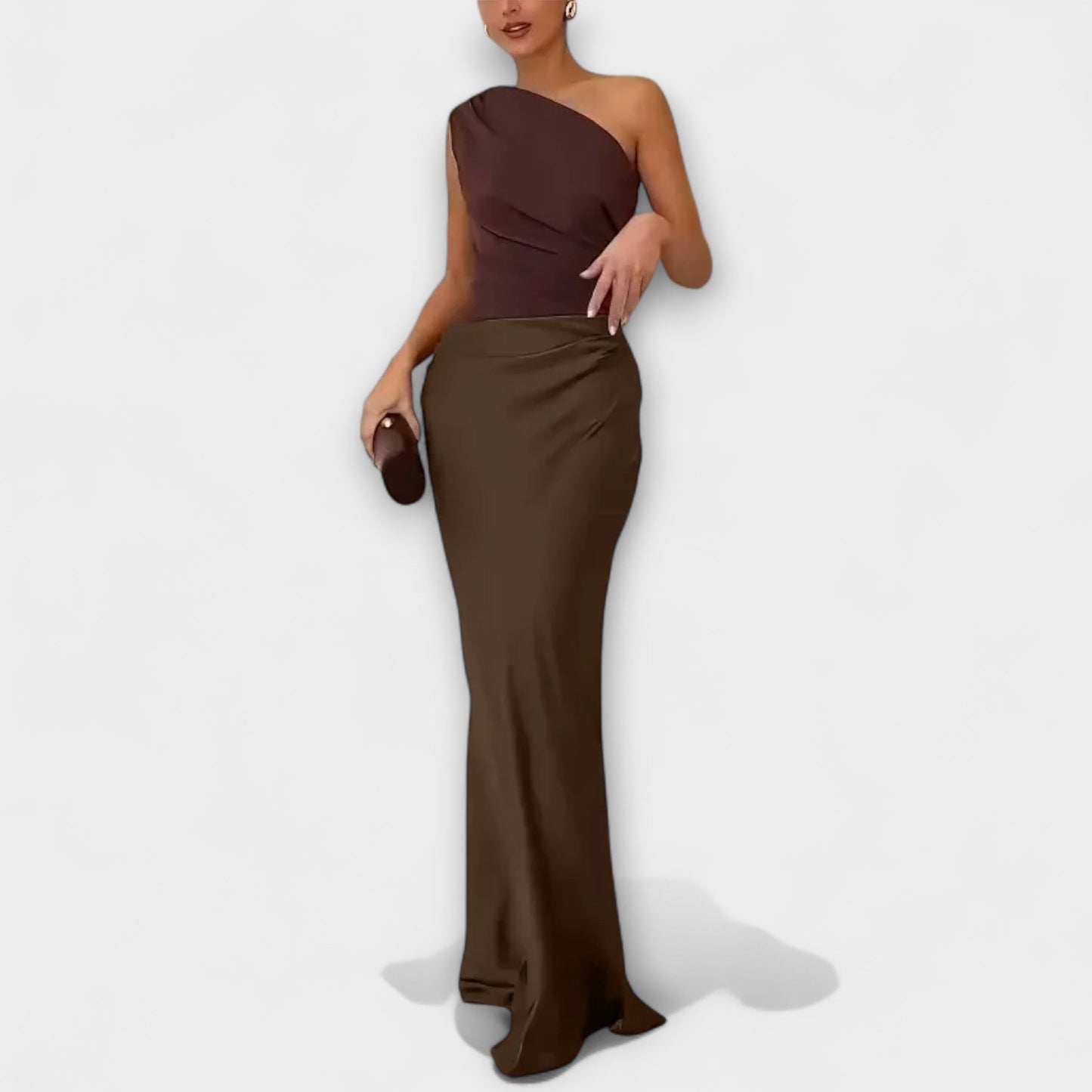 Amelia - Vestido largo satinado asimétrico mujer