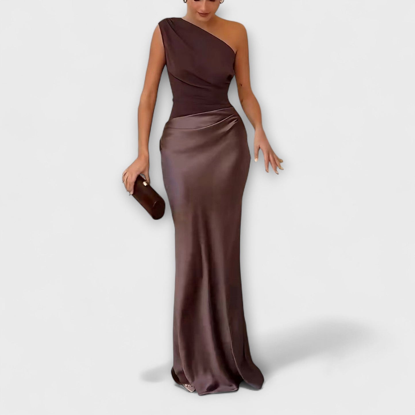 Amelia - Vestido largo satinado asimétrico mujer