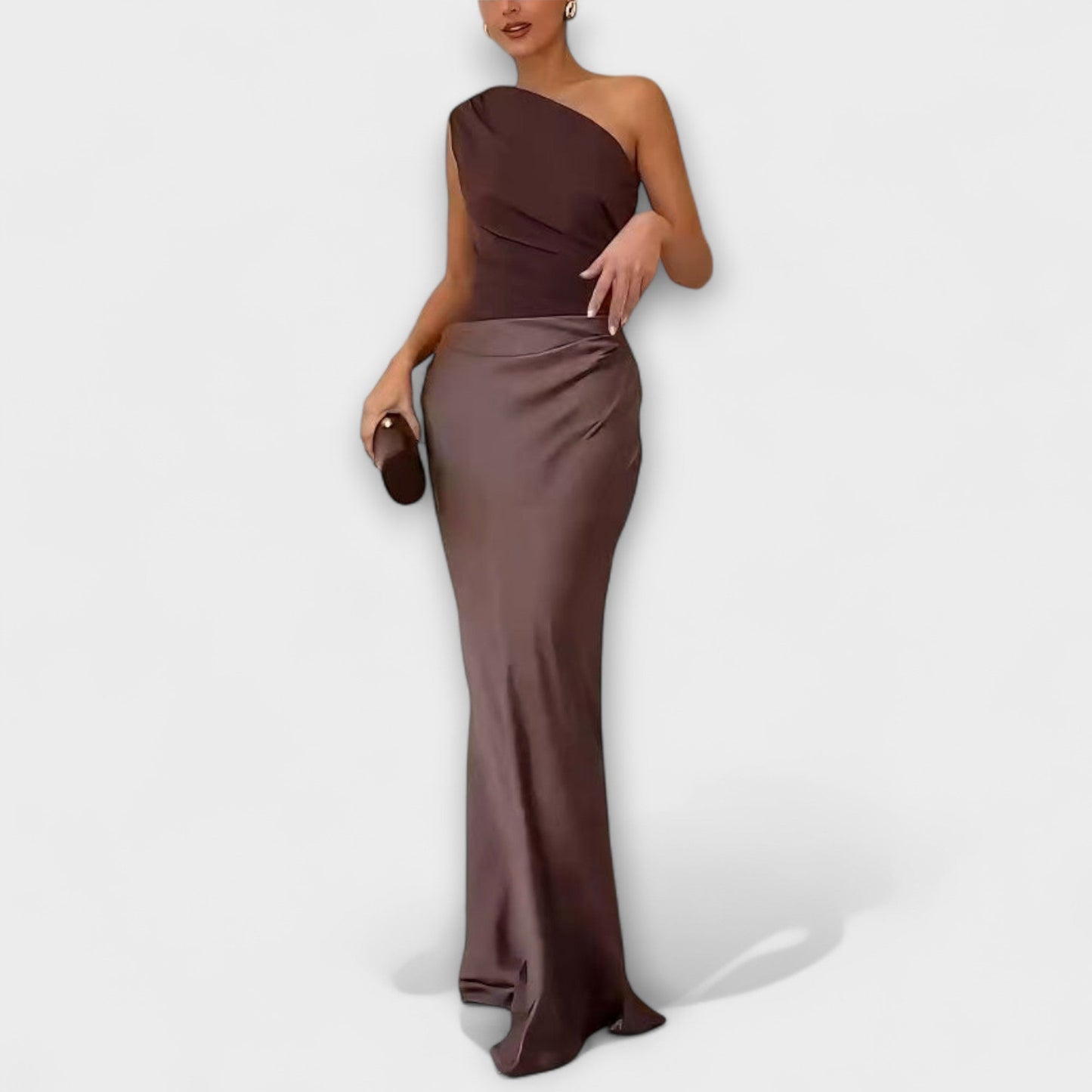 Amelia - Vestido largo satinado asimétrico mujer