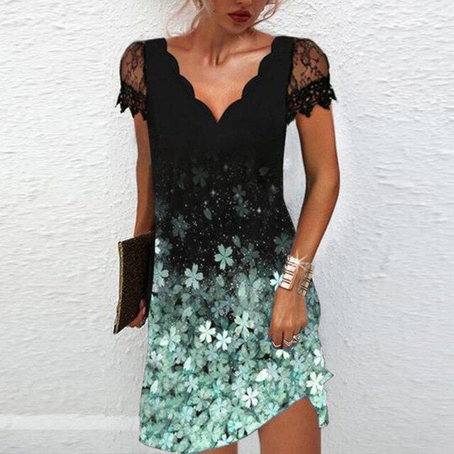 Carolina - vestido corto mujer con encaje y estampado floral