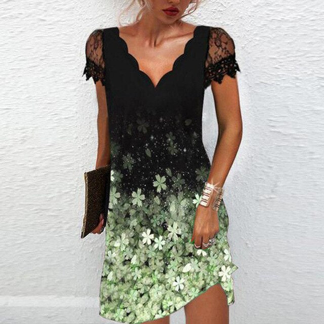 Carolina - vestido corto mujer con encaje y estampado floral