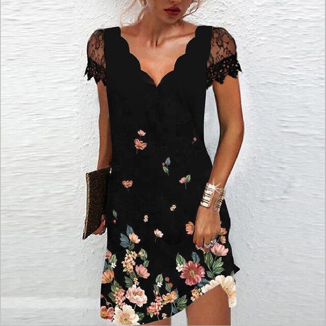 Carolina - vestido corto mujer con encaje y estampado floral