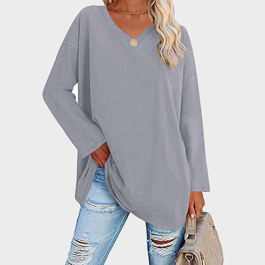 Daniela - Blusa oversize cuello en V manga larga mujer