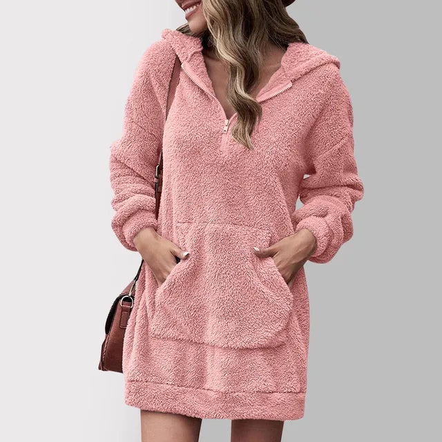 Amelia – Sudadera Vestido de Forro Polar con Capucha