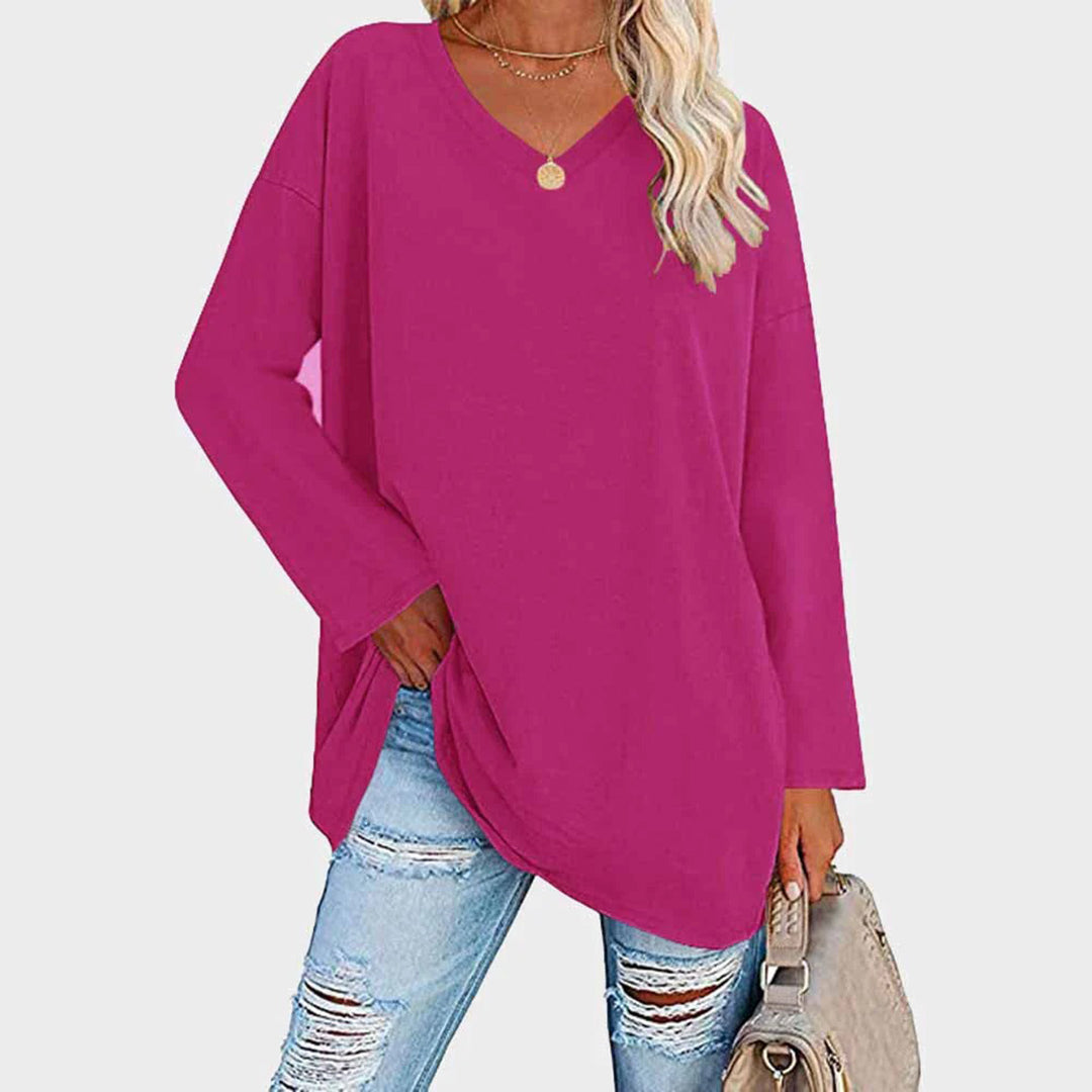 Daniela - Blusa oversize cuello en V manga larga mujer