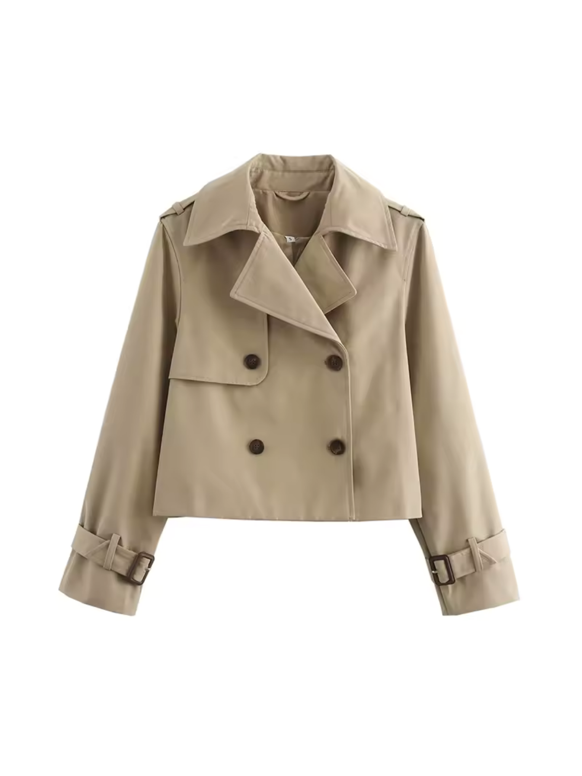 Clara – Gabardina Corta Elegante de Doble Botonadura