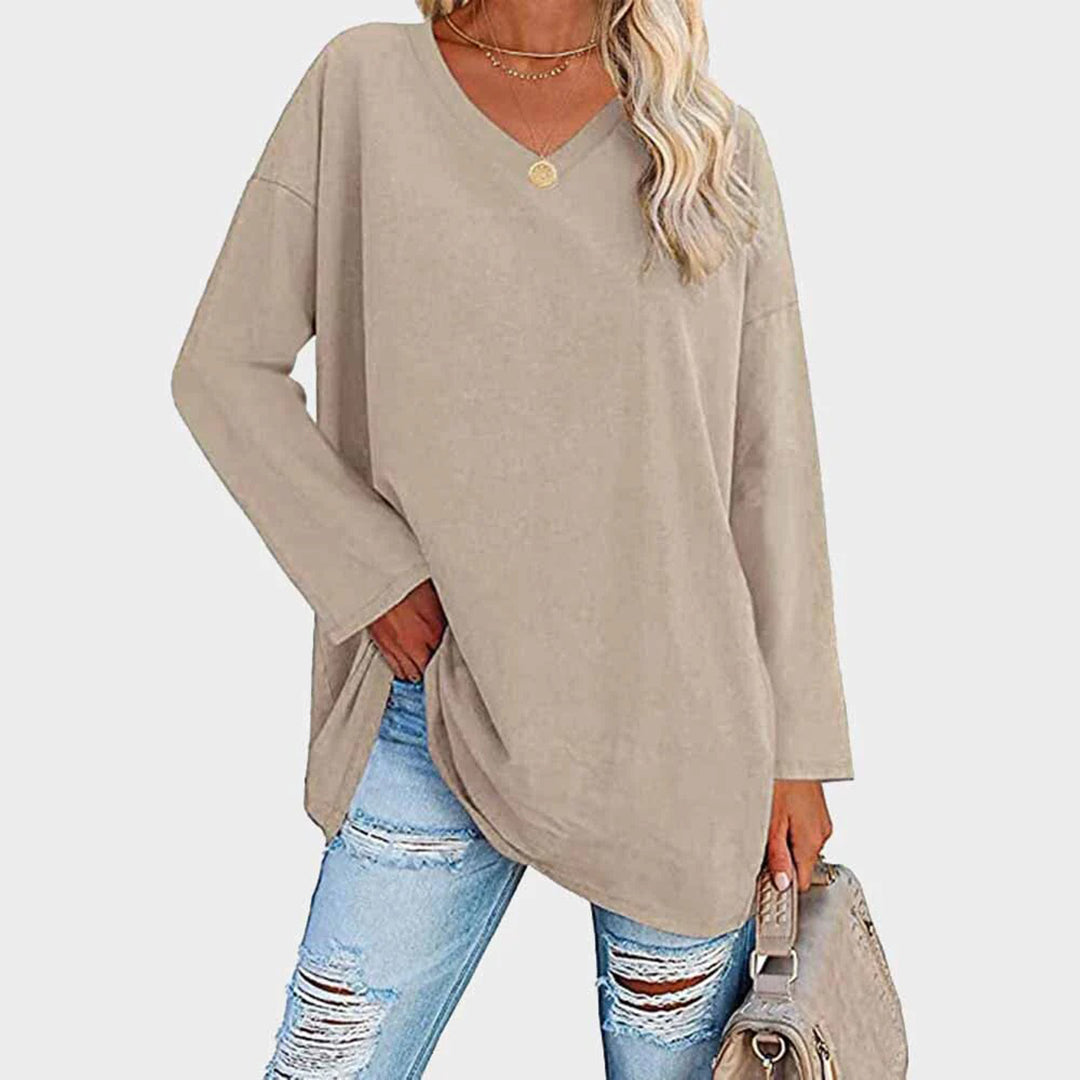 Daniela - Blusa oversize cuello en V manga larga mujer