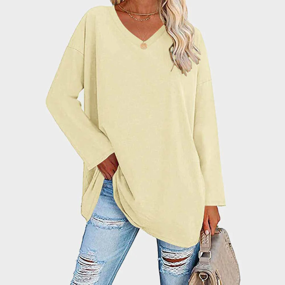 Daniela - Blusa oversize cuello en V manga larga mujer