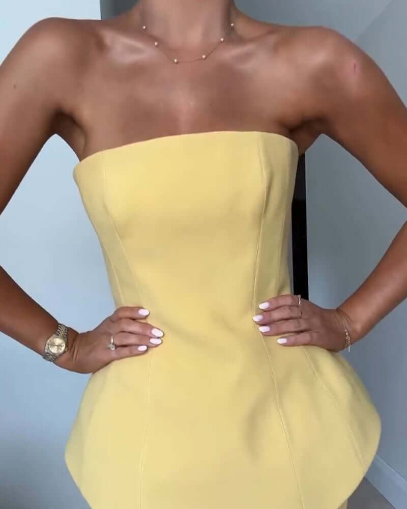 Luna - Vestido largo palabra de honor con falda plisada mujer