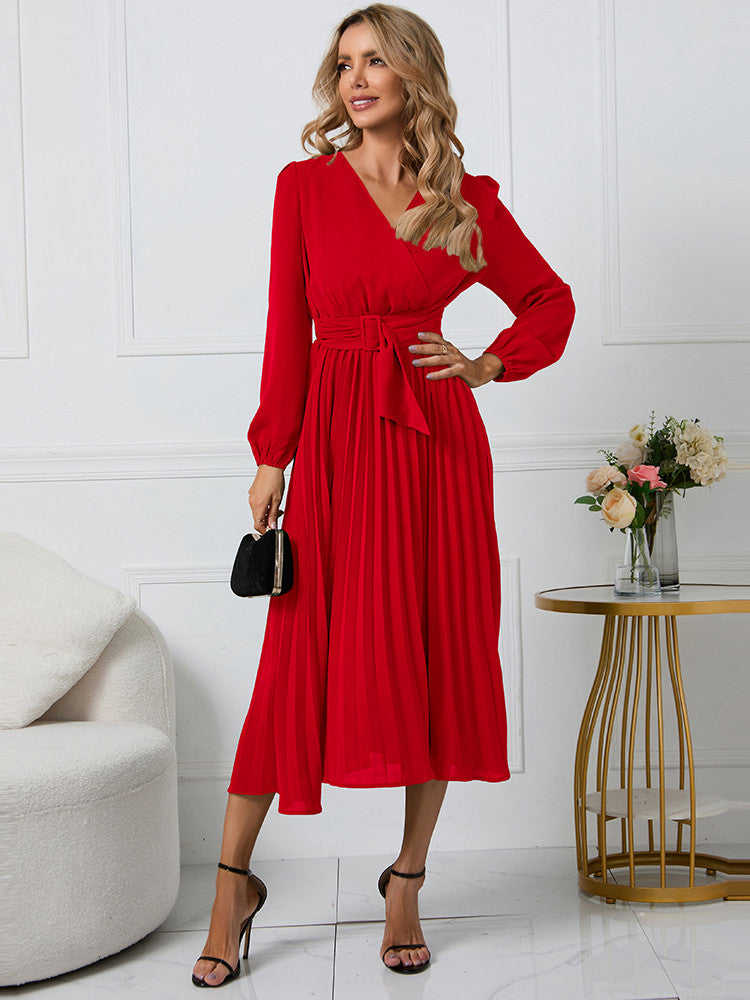 Nicole | Vestido plisado con cinturón