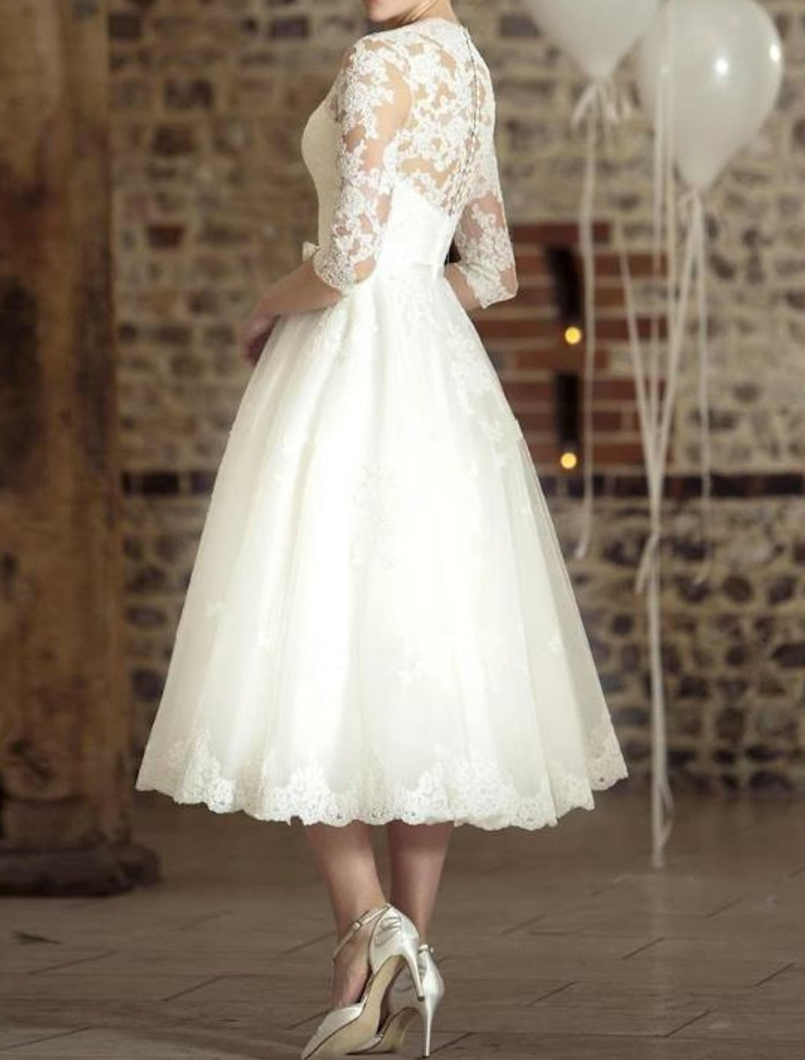 Valeria - Vestido Mujer De Encaje Midi Con Manga