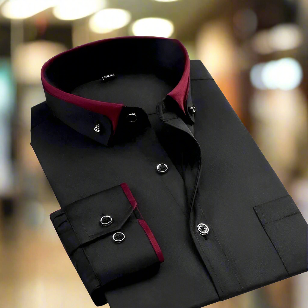 Esteban - Camisa de hombre manga larga con cuello contraste