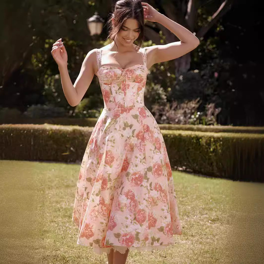 Camila - Vestido midi floral con corset