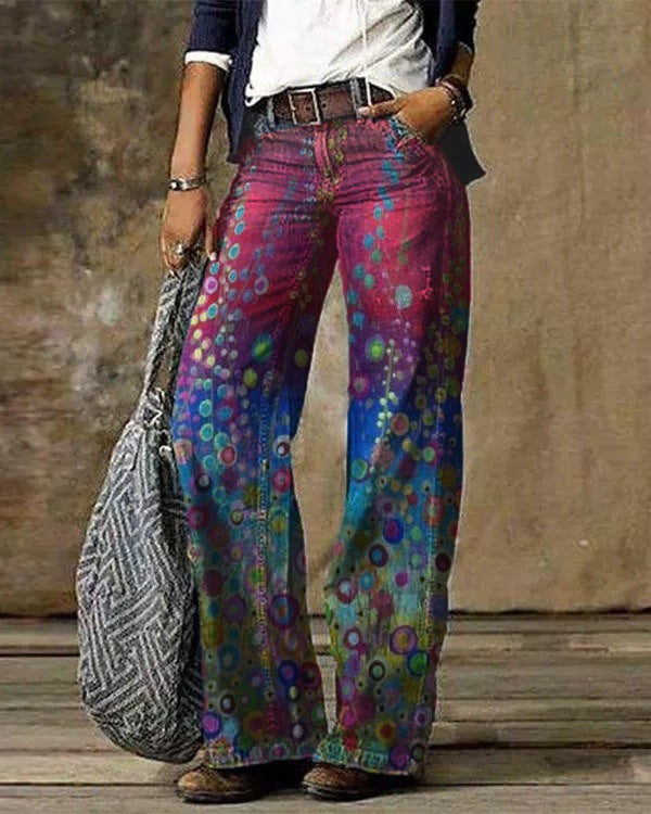 Sabrina - Vaqueros de pata ancha con estampado floral