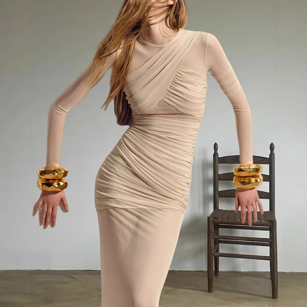 Giselle - Vestido largo transparente con drapeado