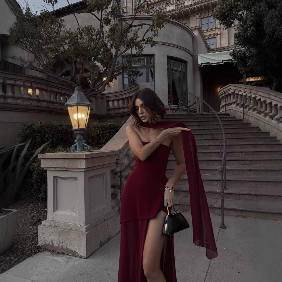 Stephanie - Maxi vestido de gasa sin tirantes