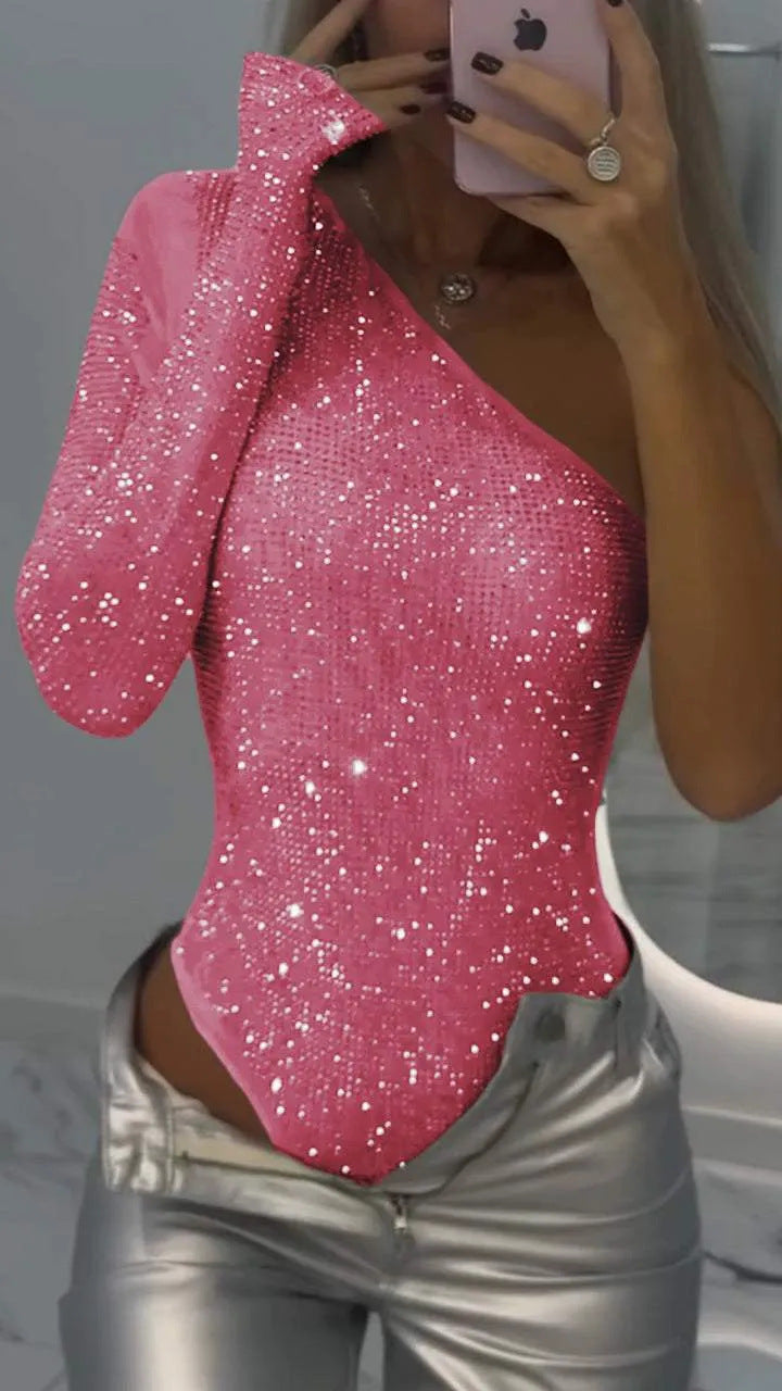 Camila - Body de fiesta para mujer con un hombro