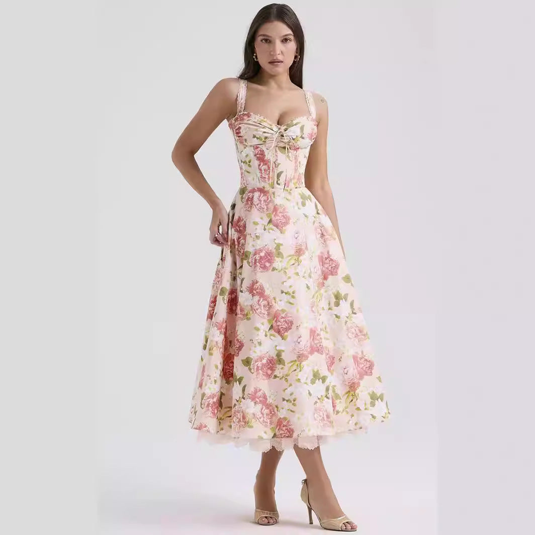 Camila - Vestido midi floral con corset