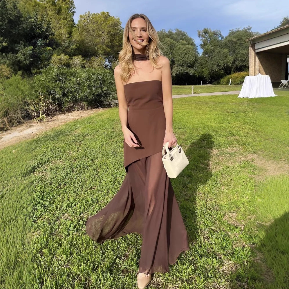 Stephanie - Maxi vestido de gasa sin tirantes