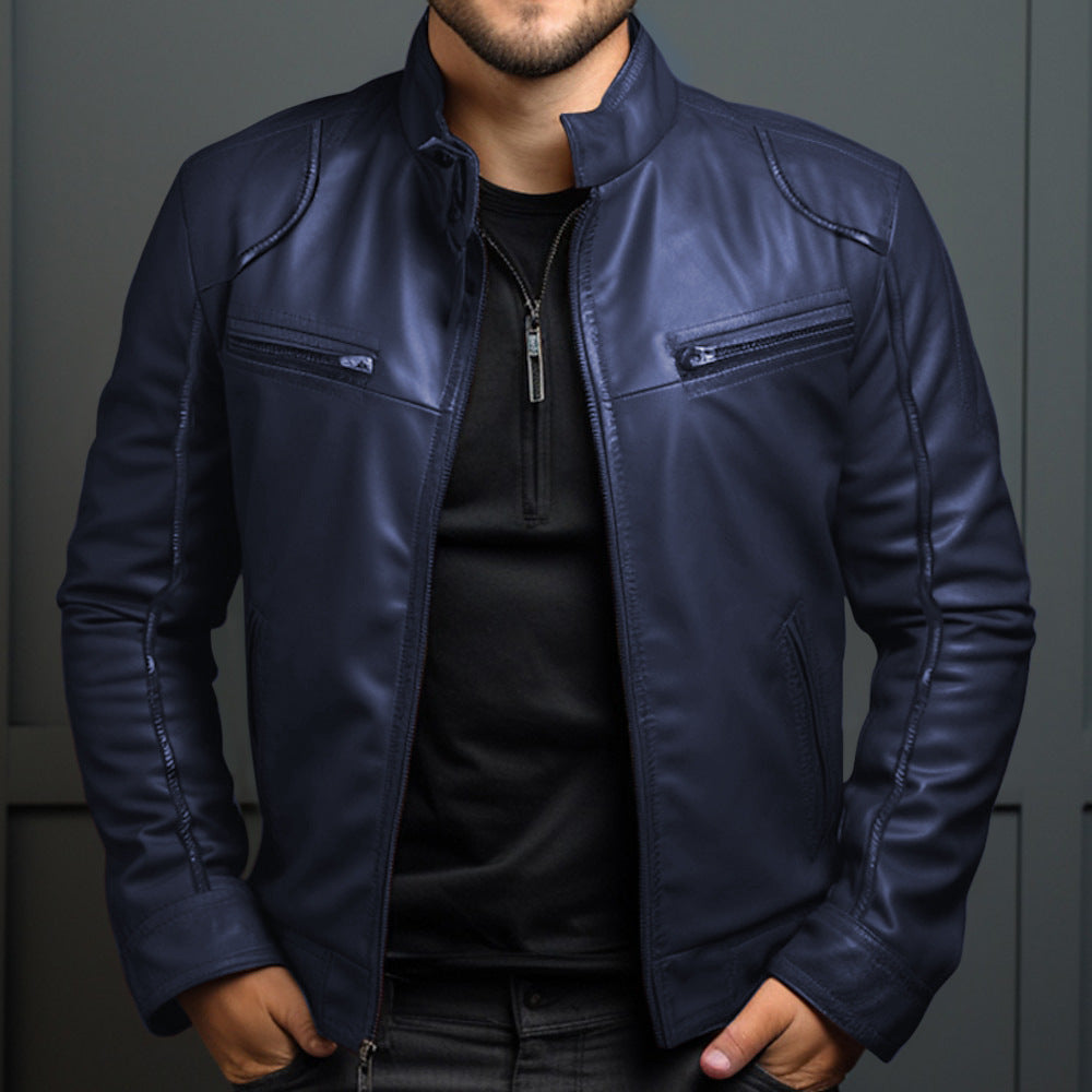 Iván - Chaqueta de piel con cremallera para hombre
