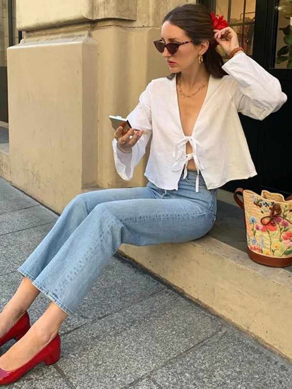 Carmen | Elegante blusa larga con lazo
