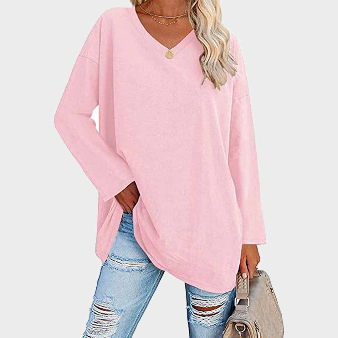 Daniela - Blusa oversize cuello en V manga larga mujer