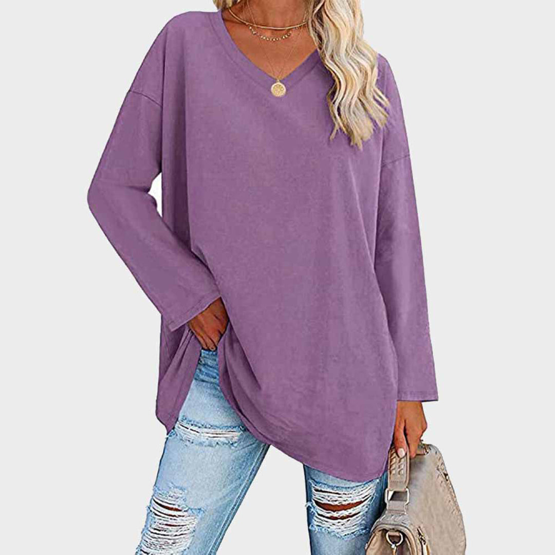 Daniela - Blusa oversize cuello en V manga larga mujer