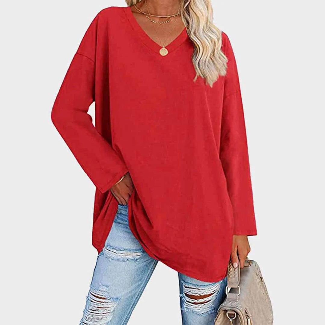 Daniela - Blusa oversize cuello en V manga larga mujer