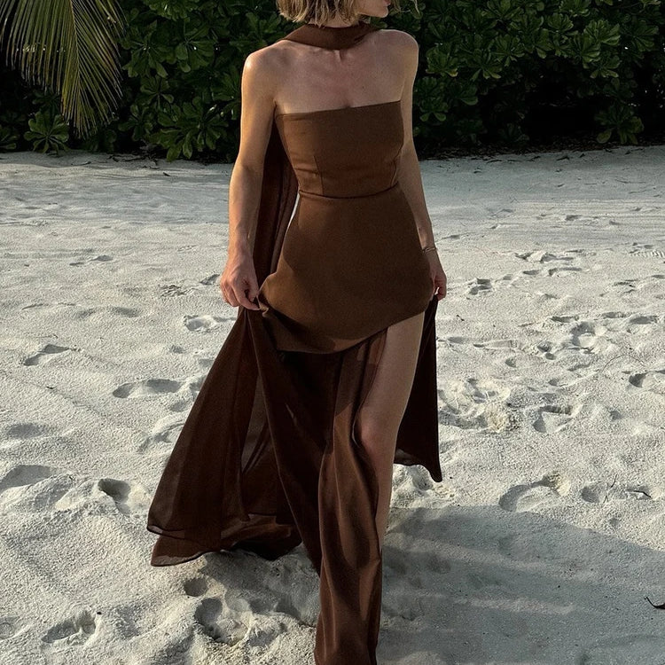 Stephanie - Maxi vestido de gasa sin tirantes