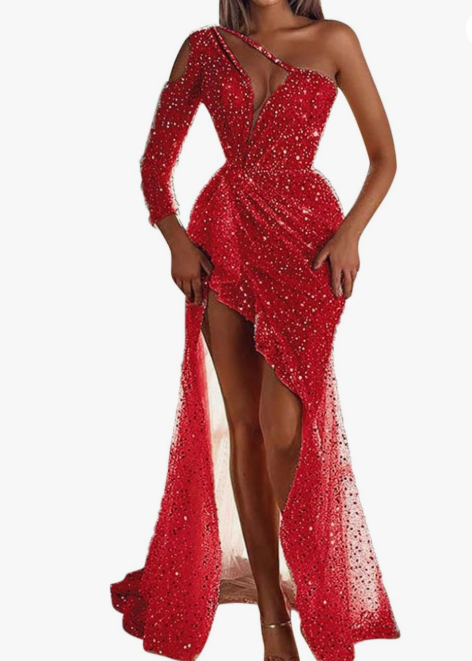 Valeria - Vestido largo de gala mujer con abertura lateral y un hombro