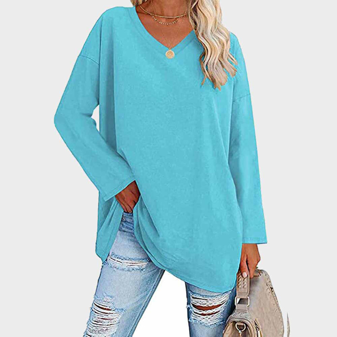 Daniela - Blusa oversize cuello en V manga larga mujer