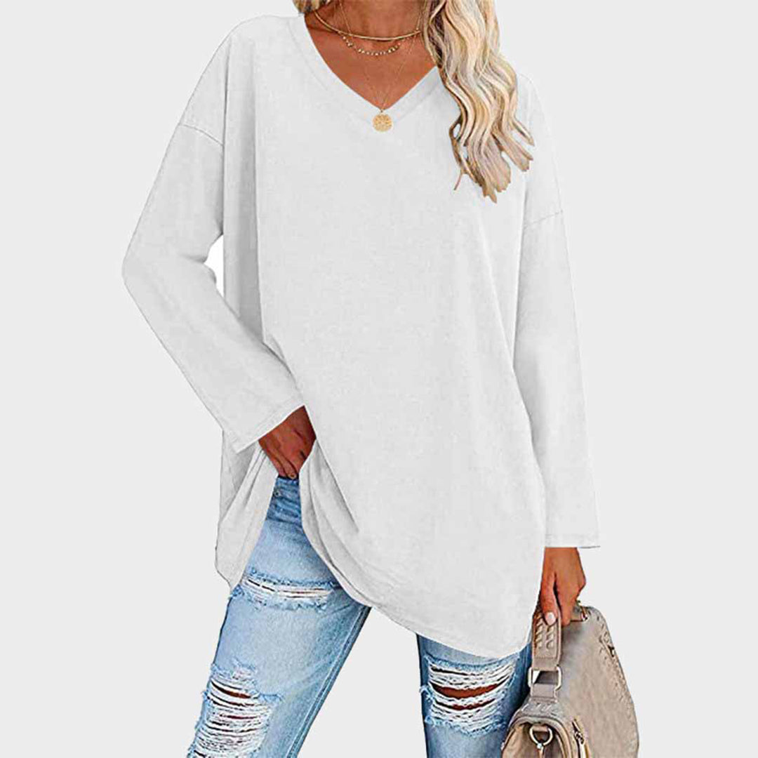 Daniela - Blusa oversize cuello en V manga larga mujer