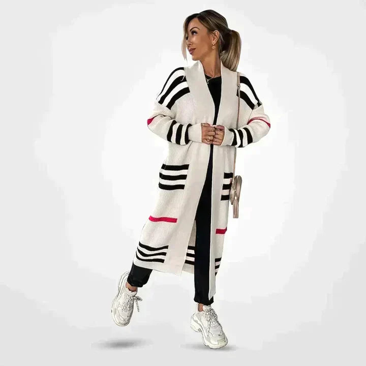 Camila – Cárdigan Largo de Punto a Rayas